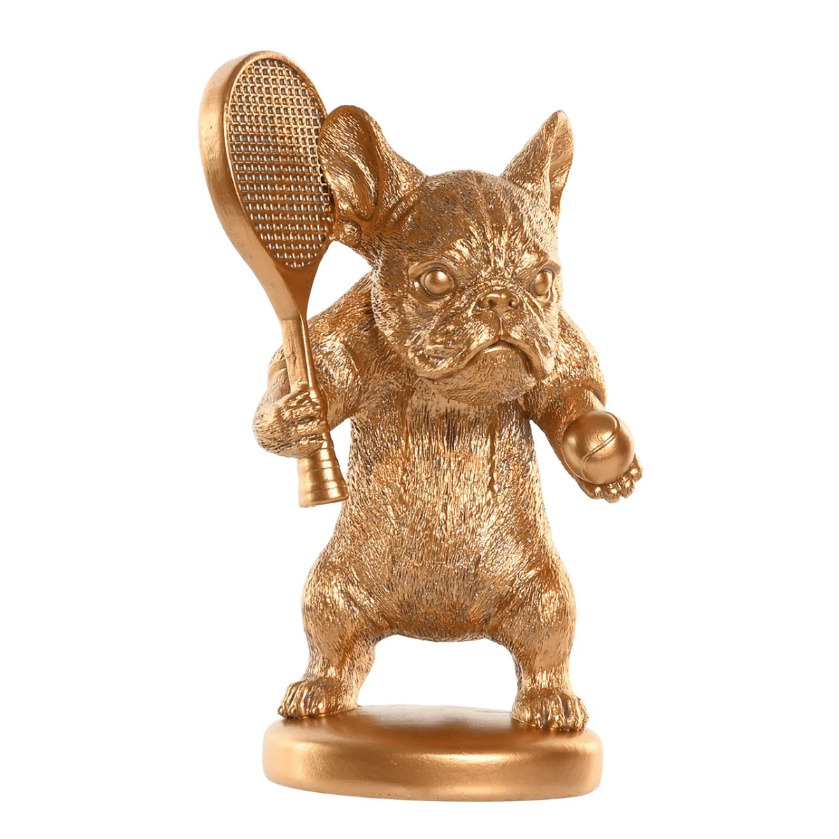 Statue Vouziliane Bulldog sportif Tennis doré H27cm – Image 2